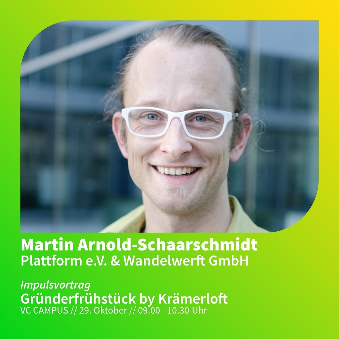 Wir starten den morgigen Tag mit einem Gründerfrühstuck by <a href="/kraemerloft/">KrämerLoft Erfurt</a>. Mit dabei Martin Arnold-Schaarschmidt.
.🌱🌿.
Martin-Arnold Schaarschmidt wird vom neuen Social Impulse Hub des Plattform e.V. &amp; Sven Soederberg von seinen Erfahrungen im Spirit of Football Projekt berichten