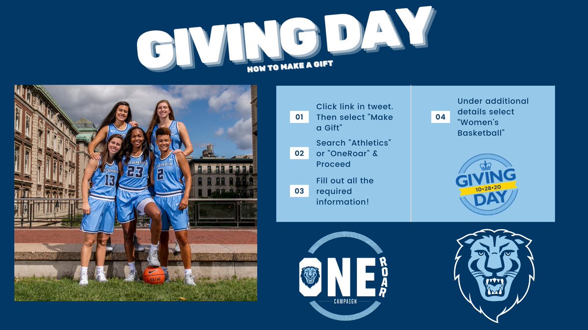 #ColumbiaGivingDay is officially underway! 🦁 

Here is more info on how to make a gift! Thank you for all the continued support! 💙💙

Click here to make your gift: bit.ly/3kHXzR2! 

#RoarAsOne 1️⃣ 🦁