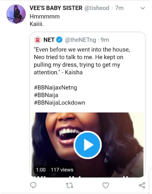 Hmmn. That's how we started hearing of Neosha ship. Anytime Neo & Vee had issues, Neosha supporters would spring up.The TL was brutal.Kaisha then fueled it by granting interviews saying Neo was into her more than Vee. Trust Veehives to drag her
