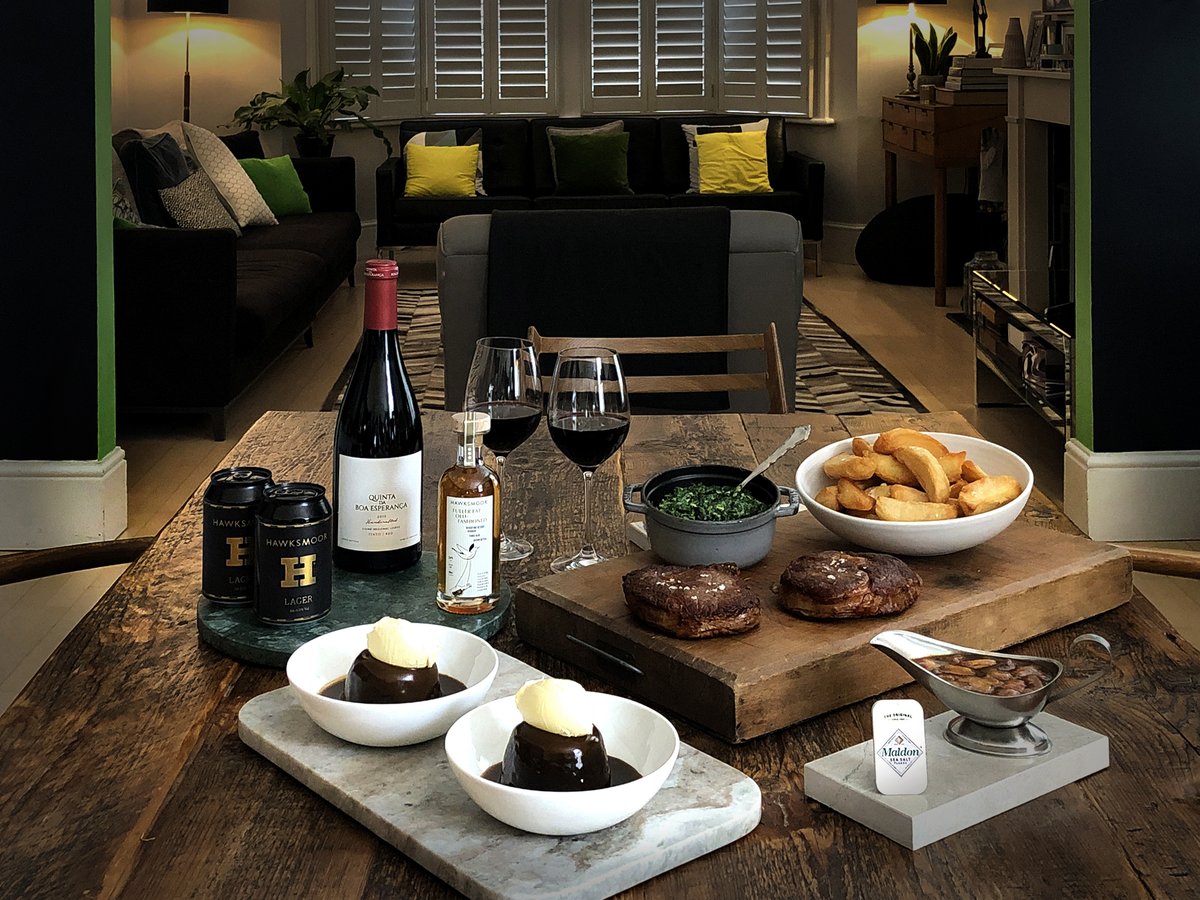 HawksmoorTweets's tweet photo. The next #HawksmooratHome box has landed, it's only available for 3 weeks.  Keeping the popular chips, gravy, Creamed spinach and Sticky toffee pudding, we’ve swapped in 35-day aged Rib-eye steaks, a belting Portuguese red and our Fuller Fat Old Fashioned. Get it while you can… https://t.co/HT5HQ12lg6