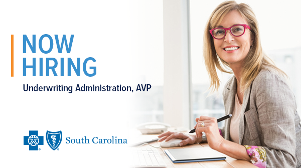 #NowHiring: This AVP position requires a bachelor's degree and 10+ years of underwriting experience, 3 years of #management experience OR equivalent military experience. Learn more and apply online: bit.ly/34BkuHR. #LifeAtSCBlueCross