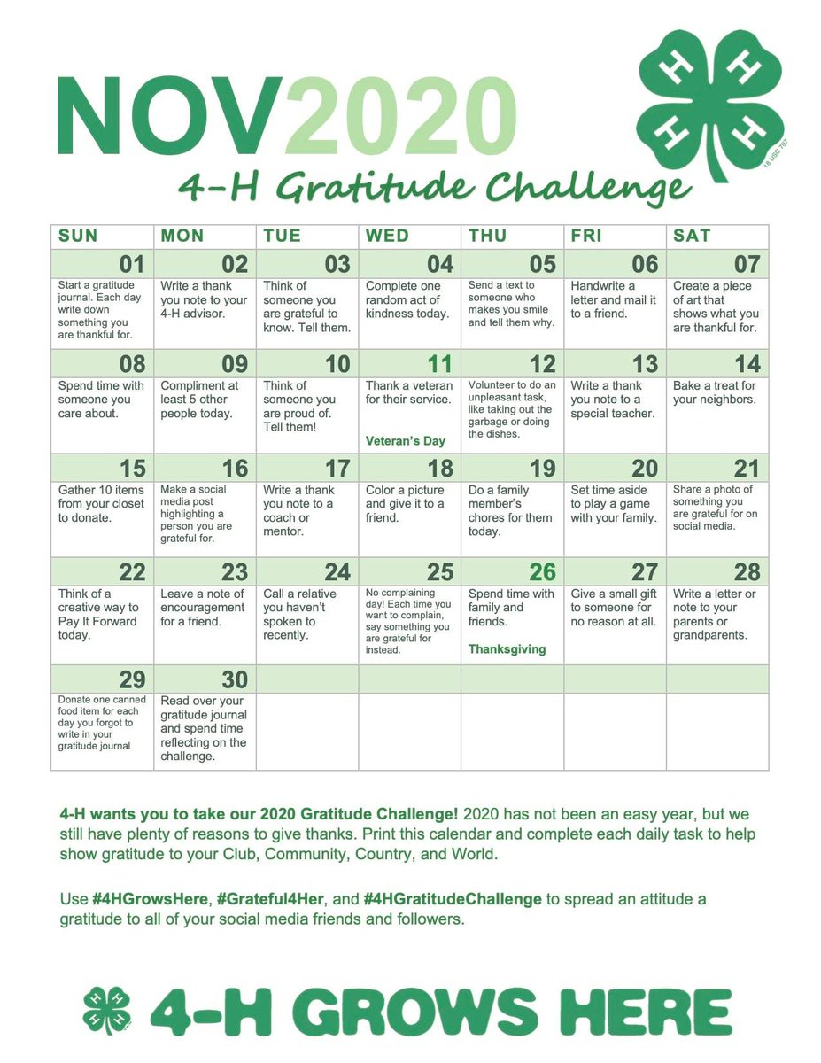 NDstate4H's tweet photo. ND 4-H wants you to take our 2020 Gratitude Challenge! https://t.co/tGI2WzumKQ