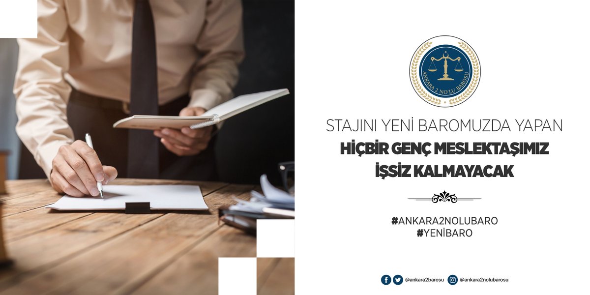 ankara2barosu's tweet photo. Ankara’da stajını #YeniBaro'da yapan hiçbir genç meslektaşımız işsiz kalmayacak.

Ayrıca stajyer meslektaşlarımızın, stajlarının bir bölümünü kamu kurumlarının hukuk müşavirliklerinde yapmaları sağlanarak, onların mesleki anlamda en güzel şekilde yetişmesine imkân sağlanacaktır. https://t.co/stOmahlRIe