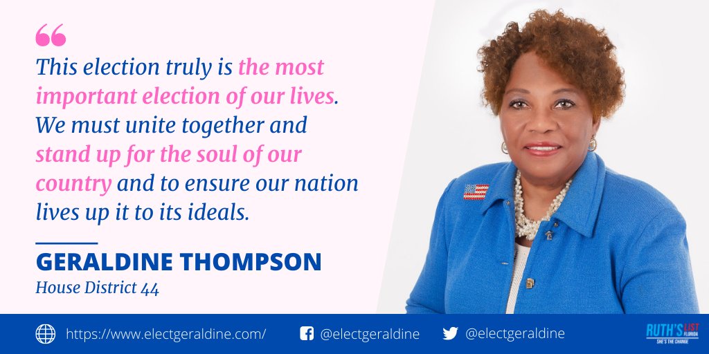 Rep. Geraldine Thompson <a href="/electgeraldine/">Geraldine Thompson</a> has a proven track record of serving the citizens of Florida in the state legislature, whether it be introducing sensible gun laws, strengthening our education system, or preventing discrimination in the workplace. 
secure.actblue.com/donate/geraldi…