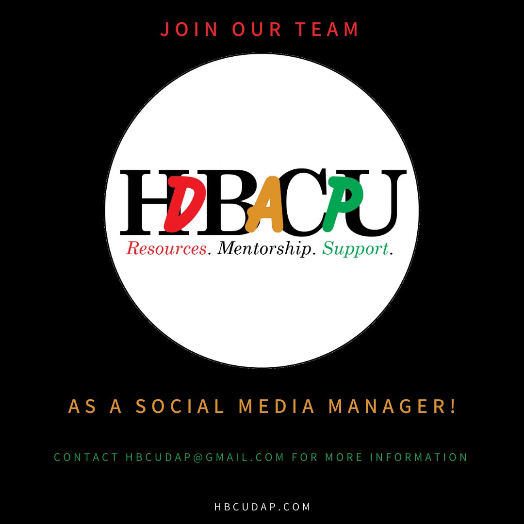 hbcu_dap's tweet photo. As we return back to "normal", we are looking to expand our team!! If you are interested in joining our team as a social media manager, please email us: hbcudap@gmail.com https://t.co/qTgCWMuiwr