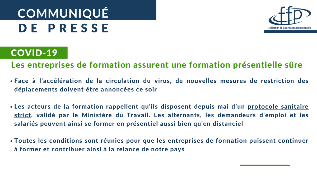 fede_competence's tweet photo. #COVID19 
📢Communiqué de la @FedeFormPro_FFP 

Les entreprises de formation mobilisées pour assurer des formations dans les meilleures conditions et contribuer à la relance de notre pays par les compétences 🇫🇷
#FranceRelance🚀

👉 https://t.co/2mdQlRNYE8 https://t.co/NM5JdVRKdm