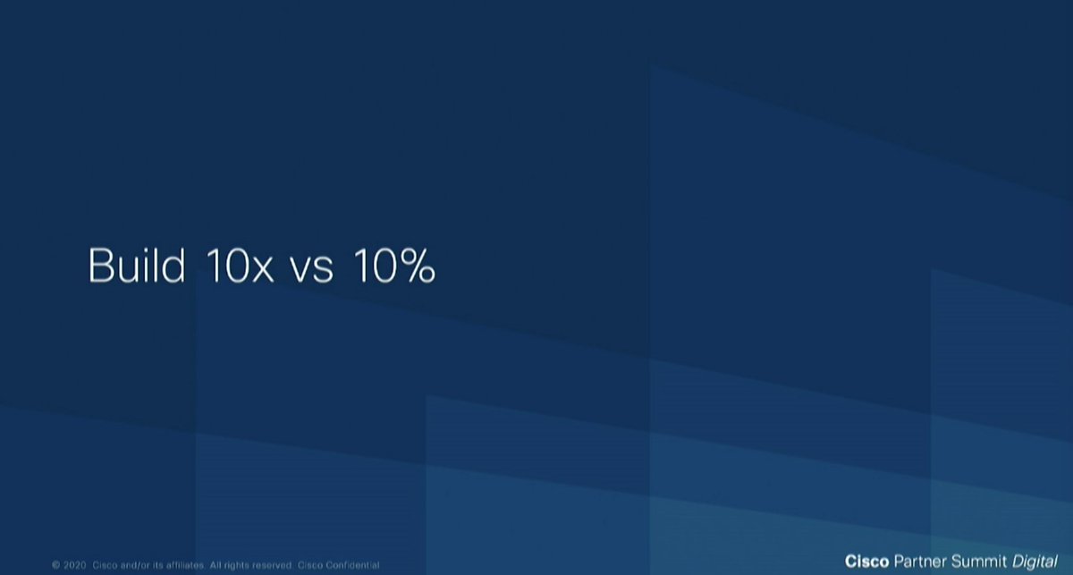 zkerravala's tweet photo. Ha!! @jpatel41 core principals  
-Keep Sh*t simple 
-Build 10x better not 10% 
-Don’t chase, be chased 
-Adoption 

#CiscoPS20 @Cisco https://t.co/2fzyz5FEqn
