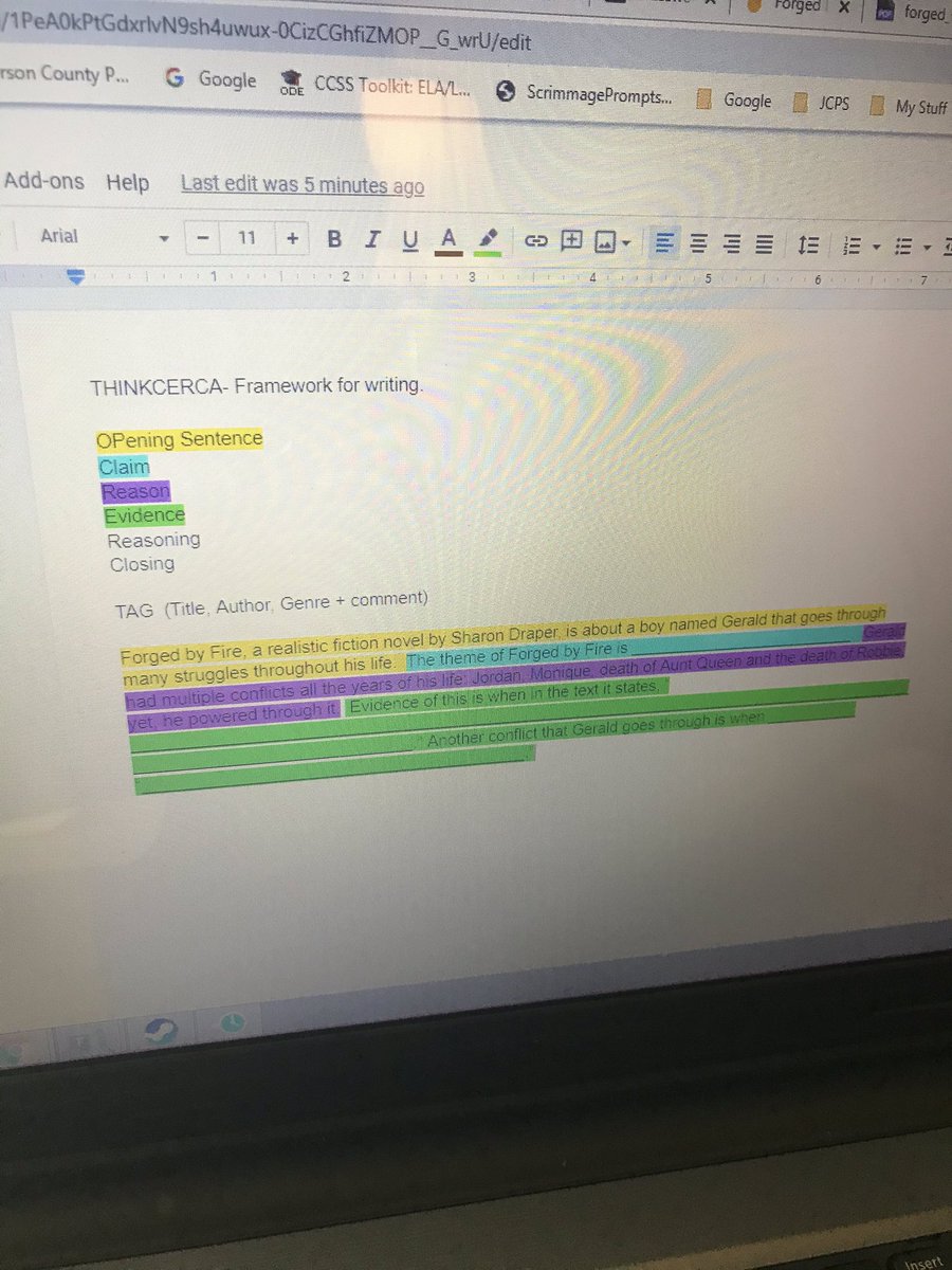 gamechangersCMS's tweet photo. Practicing #ThinkCERCA framework after completing our novel study. Color coding for the win! @CarrithersMS @mdfw08 @JCPS_MS_ELA @JCPSAsstSuptMS https://t.co/yyc3GTGwfR