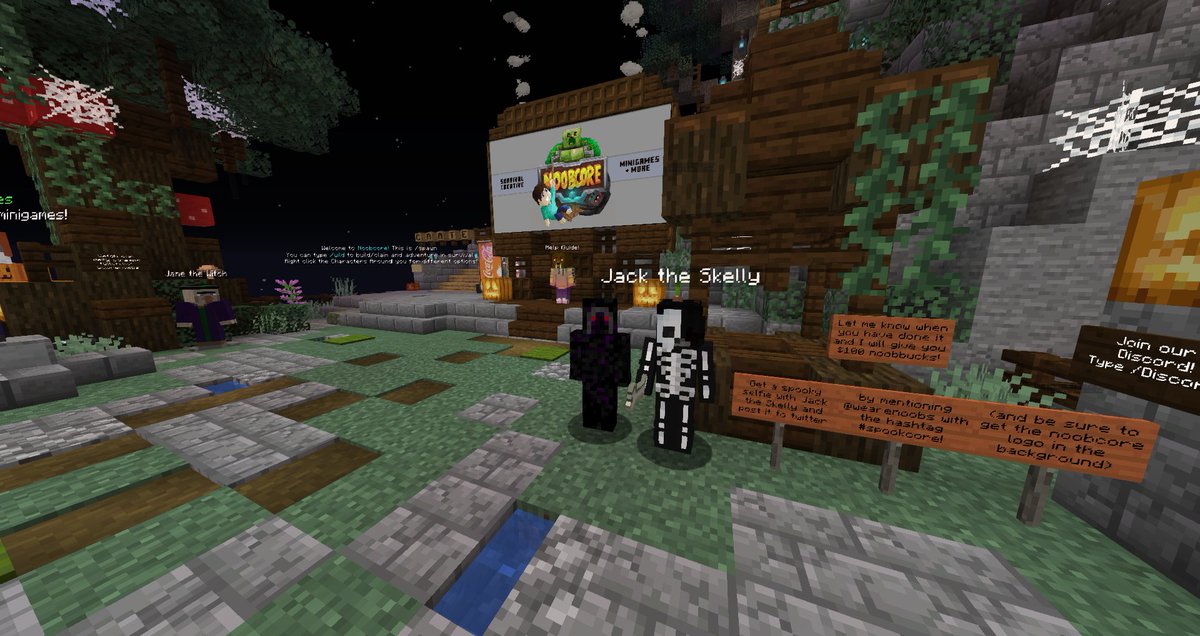 APixelFen's tweet photo. Spooky timez in Noobcore.

Stand next to this fellow and take a screenshot and tweet #spookcore and tag @WeAreNoobs for $100 in-game!

Join today with the ip https://t.co/XwQ1yQQ57t
This is java edition on 1.16.1 but you can join with almost any version. https://t.co/dazJdTnkP1
