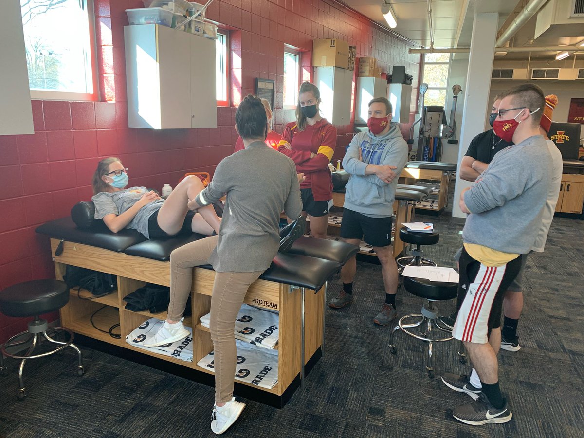 CyclonesAT's tweet photo. Iowa State athletic training alumni and current massage therapist Emily Robinson demonstrates various techniques with first year graduate students in the therapeutic modalities class https://t.co/TxD8Bpt5qN