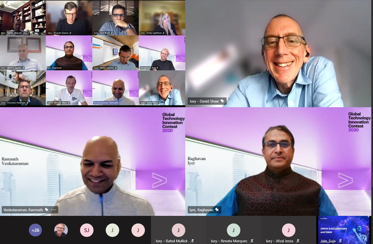 RaghavanTIyer's tweet photo. Living and breathing innovation, at speed, at scope and scale at  #GTIC2020 to spotlight on our people’s unstoppable innovation. Reality and Virtual Reality together with an amazing set of client jury. All the best to all the participants! #MoreInnovationNow https://t.co/3jQ0wQqbXN
