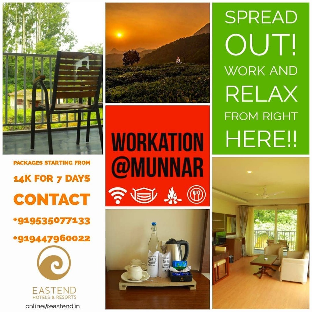Eastend is located in the heart of Munnar ♥️

Location - Munnar
Wifi Speed - 30 Mb / Sec
CcTv/ 24 Hours Security - Yes
Room service - Yes
Balcony and View - Yes 
Cafes nearby - Yes
Room Sanitation - Yes

Packages starting from 12k per week. 

How to reac… instagr.am/p/CG5GRXCjcSZ/