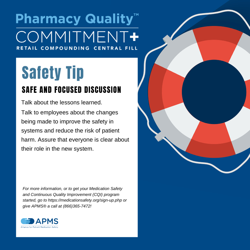 As a PSO, APMS is dedicated to providing your pharmacy with the tools and confidential space for safe and focused discussions. Discussion allows a time for your team to brainstorm and plan workflow adjustments and share frontline feedback stories #PSOPower #pharmacy #medsafety