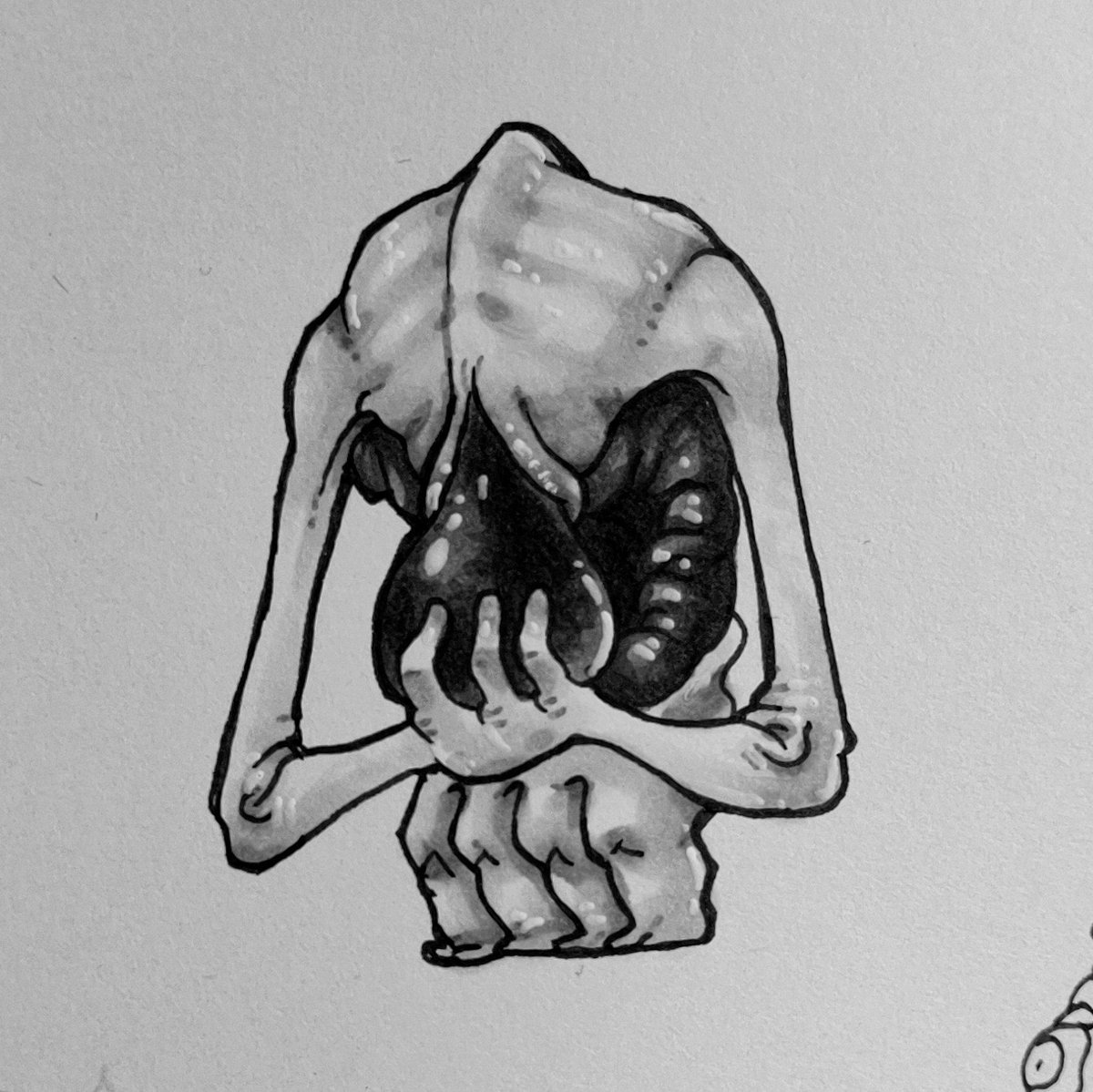 FleshyFriends's tweet photo. Feel your head pulsing between your fingers 
#FleshyFriends 
#copic #monster #Inktober https://t.co/W27ZQ3FyFI