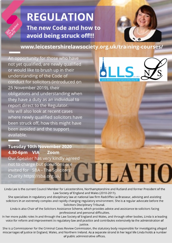 NorthantsLawSoc's tweet photo. Regulation; The new code and how to avoid being struck off presented by Linda Lee- Book now https://t.co/AGKNd1cIGl https://t.co/AYnH1iJhbr