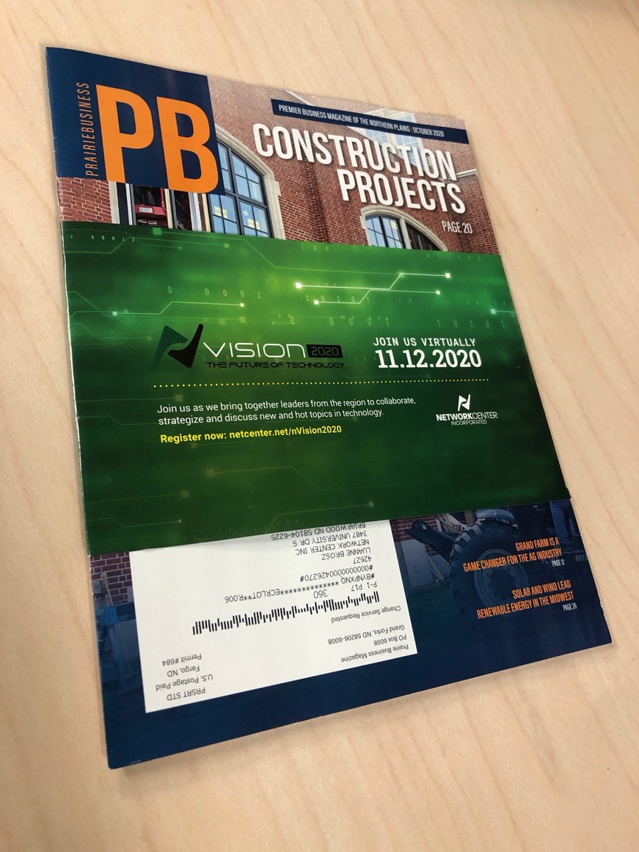 NetworkCenter's tweet photo. Check us out! Awesome advertisement for the October issue of @PrairieBiz promoting our #nVision2020 technology conference. Don't miss our event on Nov 12th: https://t.co/MeEWUs5C0l https://t.co/c5vcBEQU3m