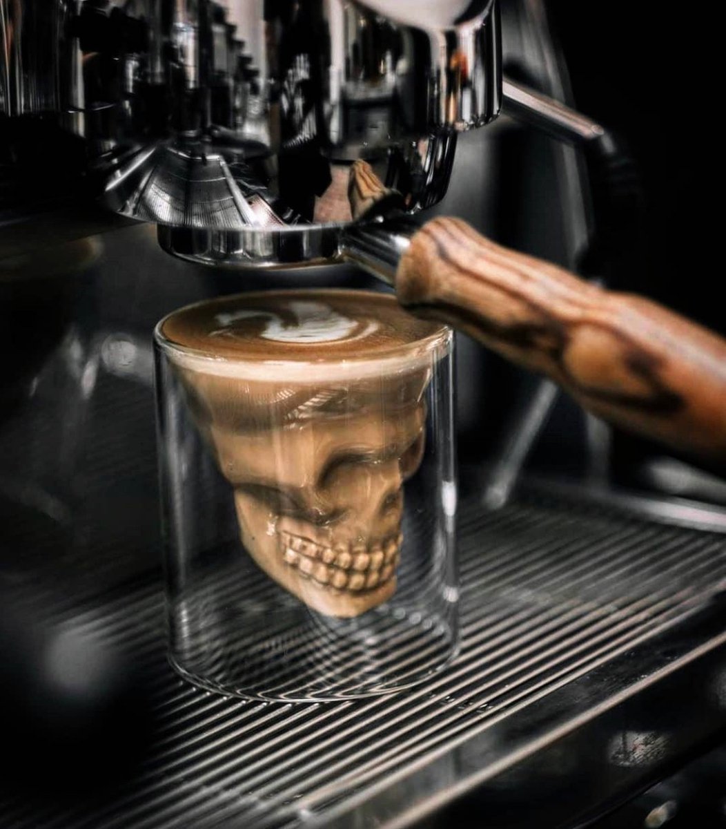 Turns out, our coffee ☕ cravings are so strong that even a skull glass($45.99) by @udarely (on IG) couldn't deter us from it. Perfect for #Halloween 😁!⁠