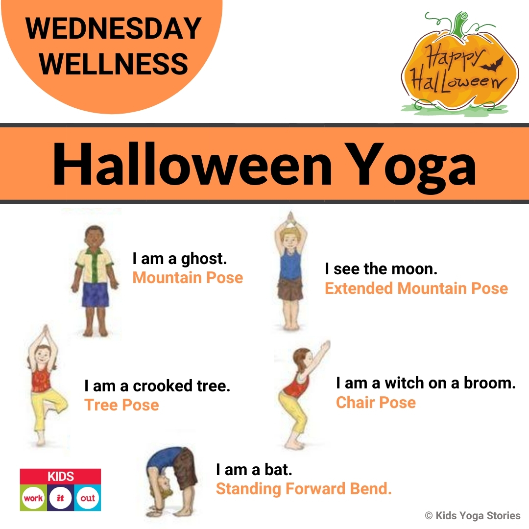 Kidsworkitout's tweet photo. #WednesdayWellness: If you're feeling spooky, try these Halloween-themed yoga poses by Kids Yoga Stories! 🎃🦇 👻
.
.
.
.
#kidsworkitout #kwio #kidsyoga #yoga #detroityoga #familyyoga #health #detroityogacommunity #wellness #meditate #meditation #mindfulkids #halloween #yogapose https://t.co/a9oPlg2xrw