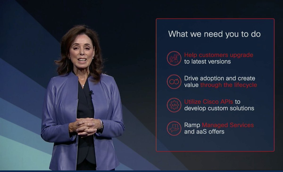 MonicaKoedel's tweet photo. @gerri_elliott  preaching truth at #CiscoPS20 to @CiscoPartners: 
- Get customers on the latest software versions
- Don't forget about driving adoption and creating value https://t.co/2g0YdNYeQZ