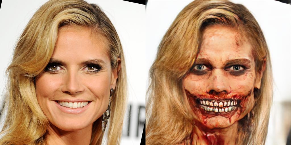 MakeZombie's tweet photo. Supermodel and costume boffin Heidi Klum (@heidiklum).  https://t.co/mU4PUPRprd #MakeMeAZombie https://t.co/5GQg9eyQYn