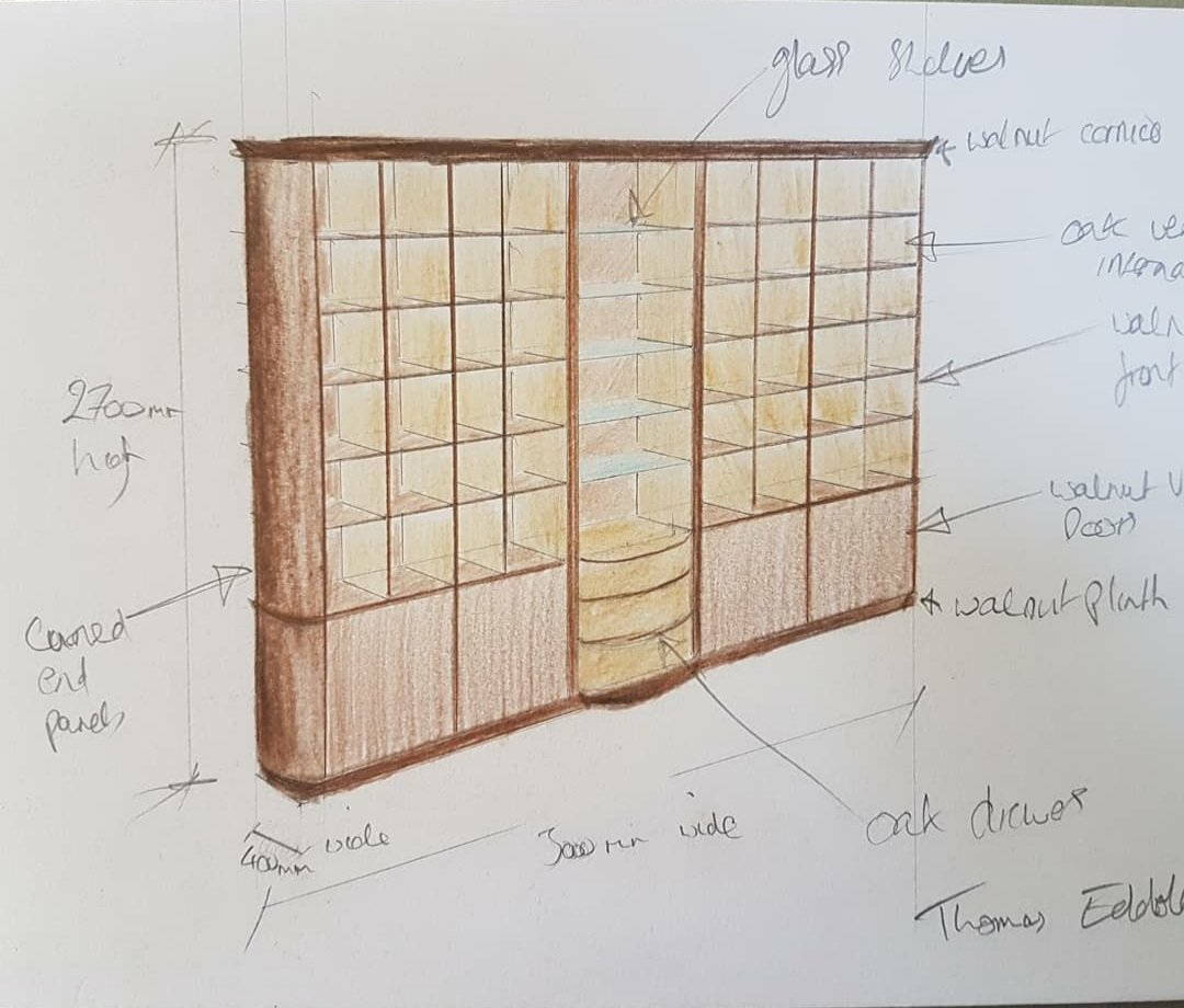 Bespoke oak and walnut bookcase commission