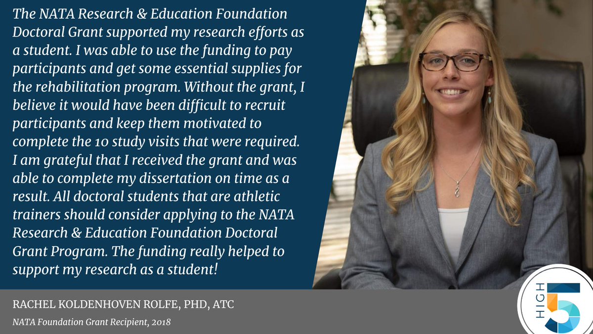 NATAFoundation's tweet photo. 2020 Free Communications Early-Career Award: Rachel Koldenhoven Rolfe, PhD, ATC @rkoldenhovenATC
Rachel's award winning abstract resulted from a study funded by the NATA Foundation. She shares the impact this funding had on her study.
#FreeComm2020 #FreeCommAwards #High5forAT https://t.co/jdOk2BHXGF