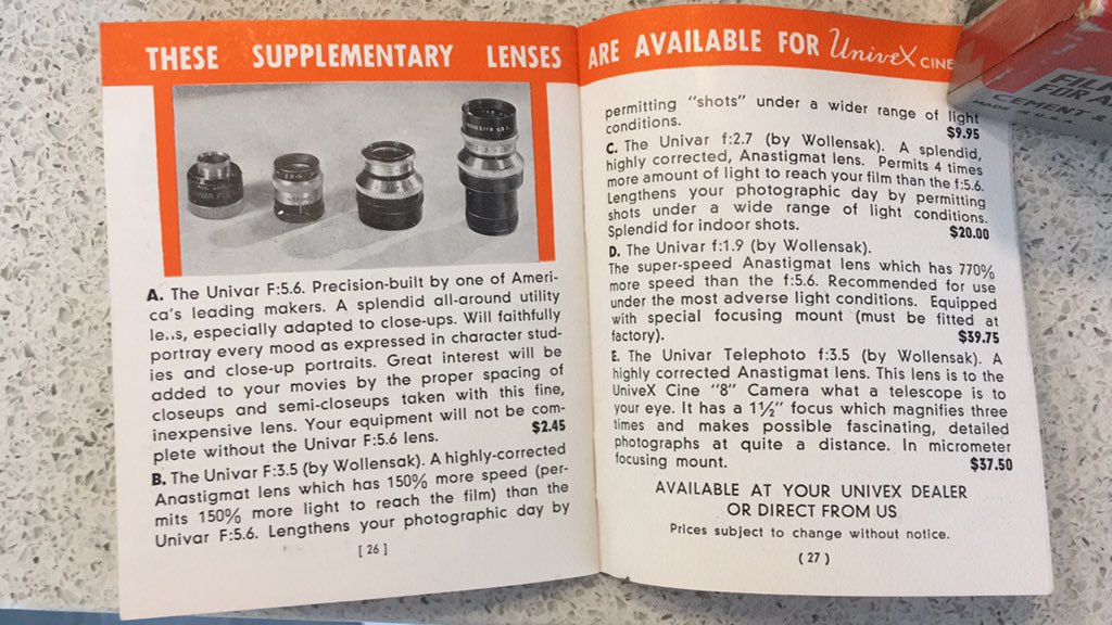 AdamFenderson's tweet photo. Projector: $14.95
Lenses: $2.45-$37.50
Film: 10 cents!!! https://t.co/NzySuEejRs
