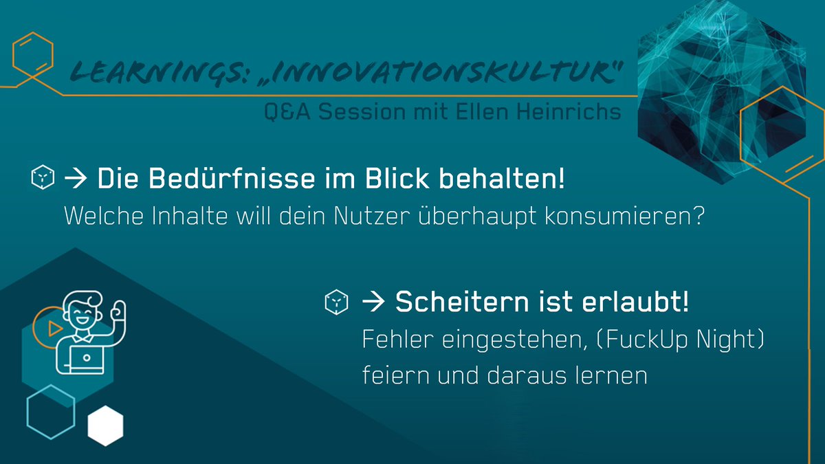 MediaLabBayern's tweet photo. In der Live Q&A Session in der #MLBInnoWeek haben die Teilnehmer mit @ellen_sch diskutiert, wie man Innovation aus dem Silo holt. Wir haben für dich ein paar spannende Learnings auf den Punkt gebracht: ⬇️🤯 #MTM20 https://t.co/BQnKe8gJ9A