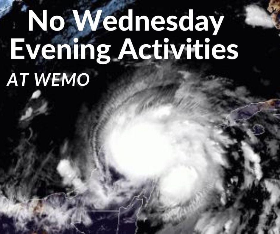WeMoThrive's tweet photo. Due to Hurricane Zeta, there will be no services at WeMo tonight! 

We will make a decision about Thrive Night in the morning when we see what the power and flooding situation looks like. If the storm moves out as quickly as they say and the power is on we will have it. https://t.co/C5pLq25Ctd