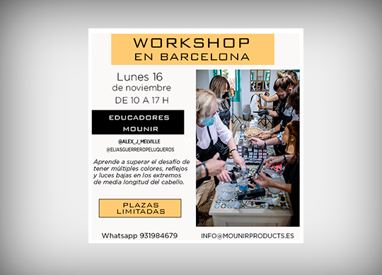 MounirSpain's tweet photo. WORKSHOP BARCELONA Lunes 16/11/20. Las técnicas y fórmulas de Mounir de la mano de Alex J. Melville y Elías Guerrero. Aprende como eliminar la acumulación de color con blanqueador completo de rojo oscuro a rubio. 
https://t.co/Hz6KqTE5um https://t.co/xWqskKgNMY
