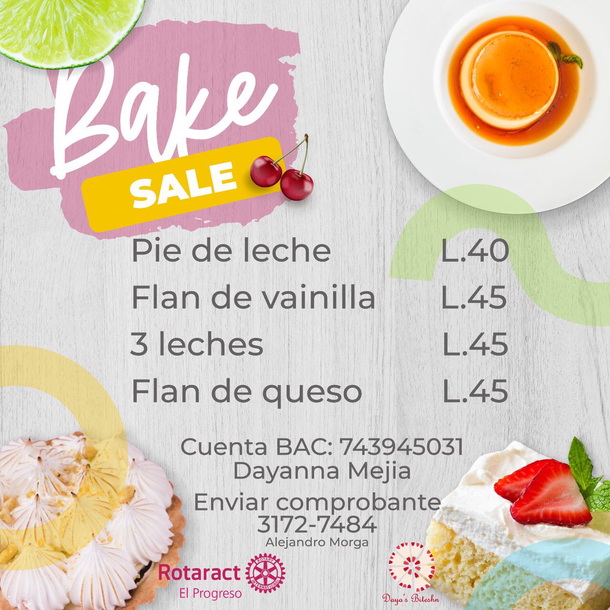 RTCElProgreso's tweet image. Este fin de semana disfruta de un exquisito postre y con tu compra estarás apoyando a financiar nuestros proyectos comunitarios.
Cierre de pedidos: 30 de octubre
Entrega de pedidos: 31 de octubre
¡Contáctanos al 3172-7484 para la entrega!
*El envío tiene un costo adicional.