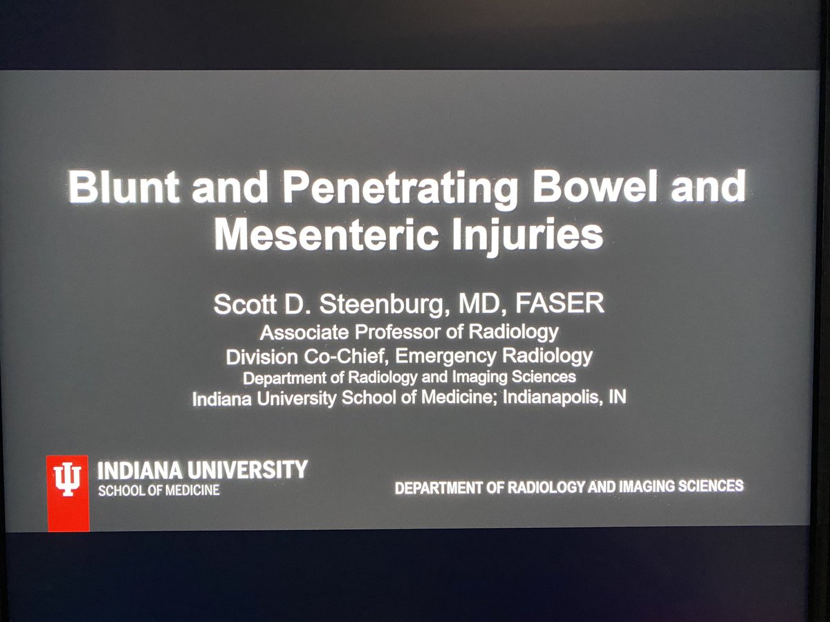 Radiology911's tweet photo. On deck for “Blunt and Penetrating Bowel/Mesenteric Injuries” #radres noon conference #triplecontrast @IURadiology @IURadFellowship @IUHealthTrauma https://t.co/ENkEzIwnc9