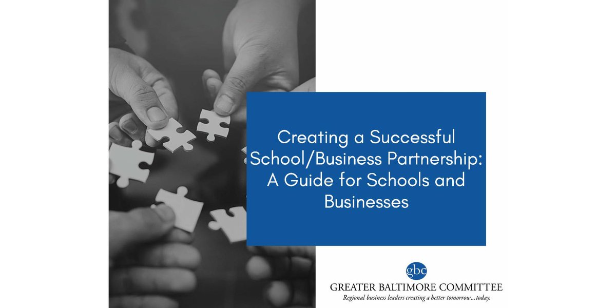 Thanks to <a href="/GBCorg/">Greater Baltimore Committee</a>'s Education &amp; Workforce Committee for its work on Creating a Successful School/Business Partnership: A Guide for Schools and Businesses. I'm grateful I had the opportunity to work on this project.
Read it here: bit.ly/GBCSchoolBizPa… 
<a href="/BaltCitySchools/">Baltimore City Public Schools</a>
