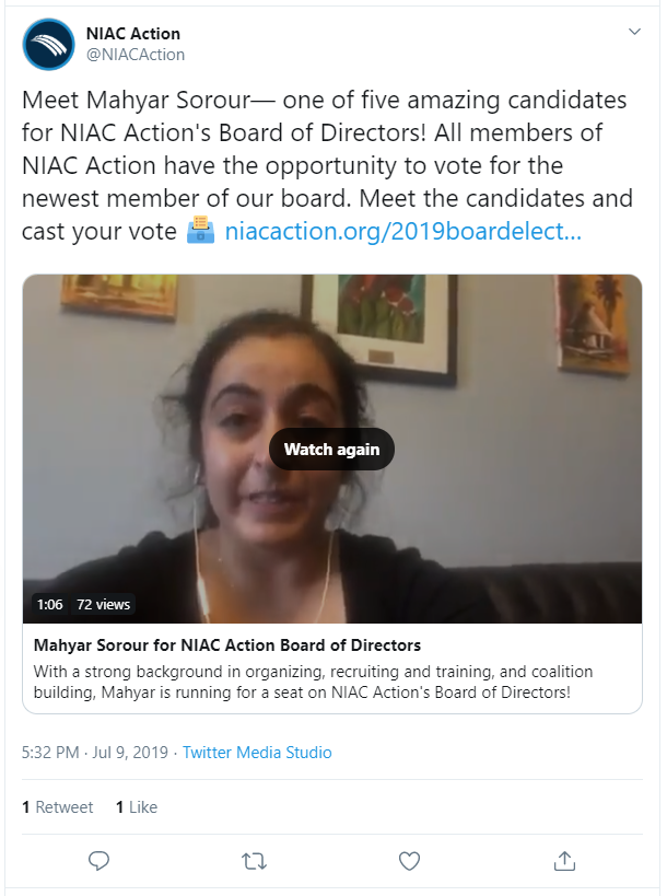 27)NIAC members have also gained foothold in the House of Representatives. @mahyarsorour is the Senior Legislative Assistant to Rep.  @IlhanMN.Sorour was a candidate for NIAC Action's leadership board back in July 2019.