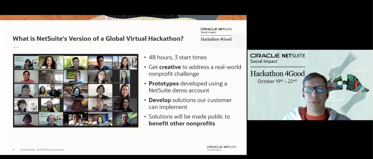 NetHope_org's tweet photo. We’re on the virtual stage now with @fhcanada discussing last week’s #Hackathon4Good as an example of enabling nonprofits. #NetHopeSummit2020 @NetSuite https://t.co/O2TW2SW91x