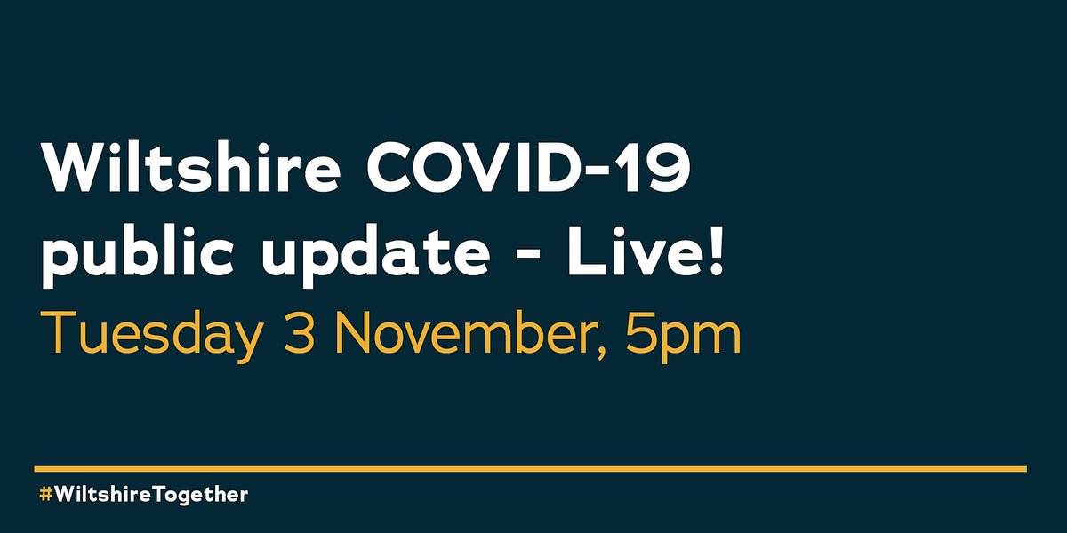 We're hosting a live public COVID-19 update on Tues 3 Nov at 5pm.

The online broadcast will feature Wiltshire Council Leader, @CllrWhitehead, Chief Executive, <a href="/WiltsCouncilCEx/">WiltsCouncilCEx</a> and Director of Public Health for Wiltshire, @KaveyB .

Full details 👉🏽 orlo.uk/HOUBL