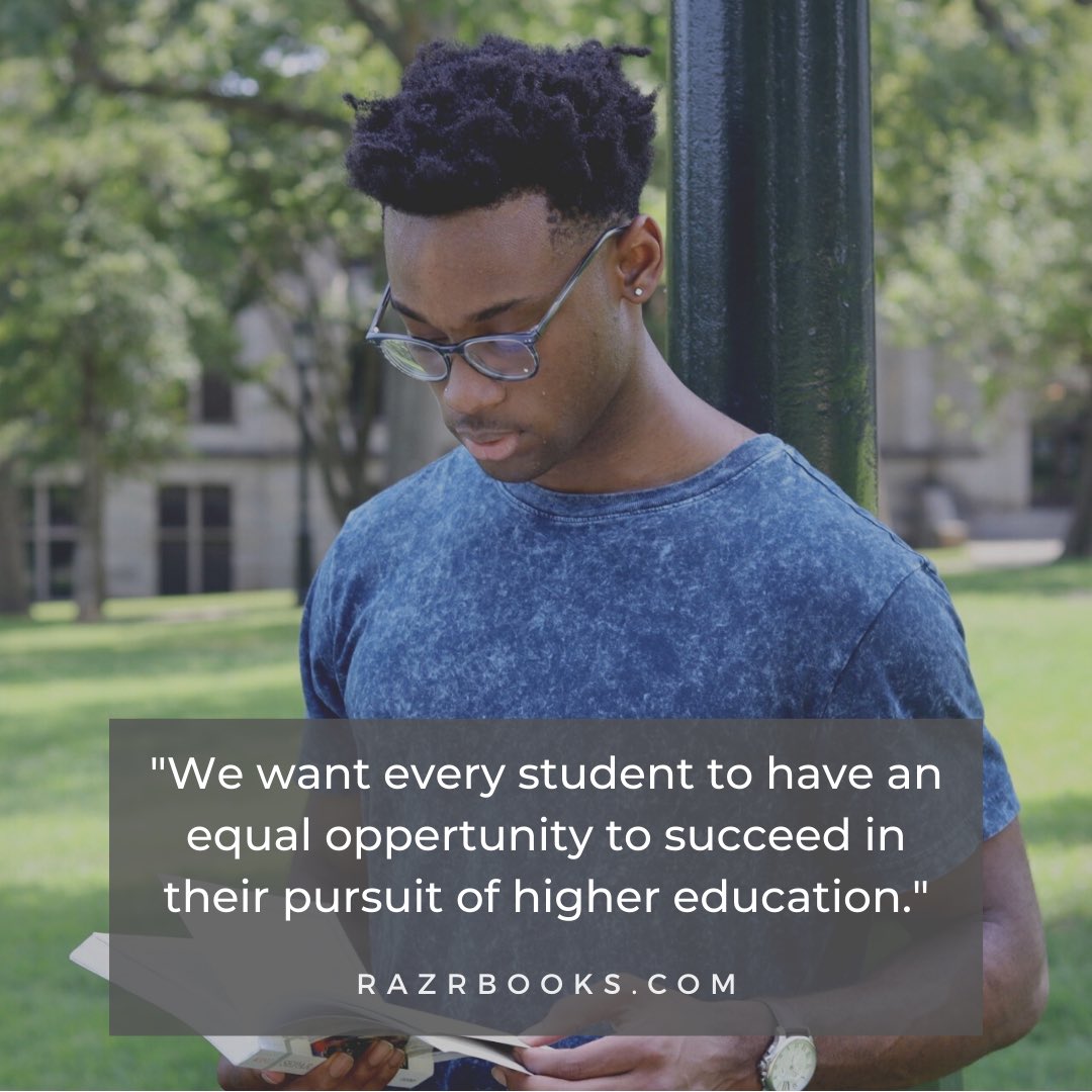 We invest in underserved and non traditional student populations to help alleviate the financial burdens of higher education. 📚

Visit RAZRBOOKS.COM in our bio to learn more!