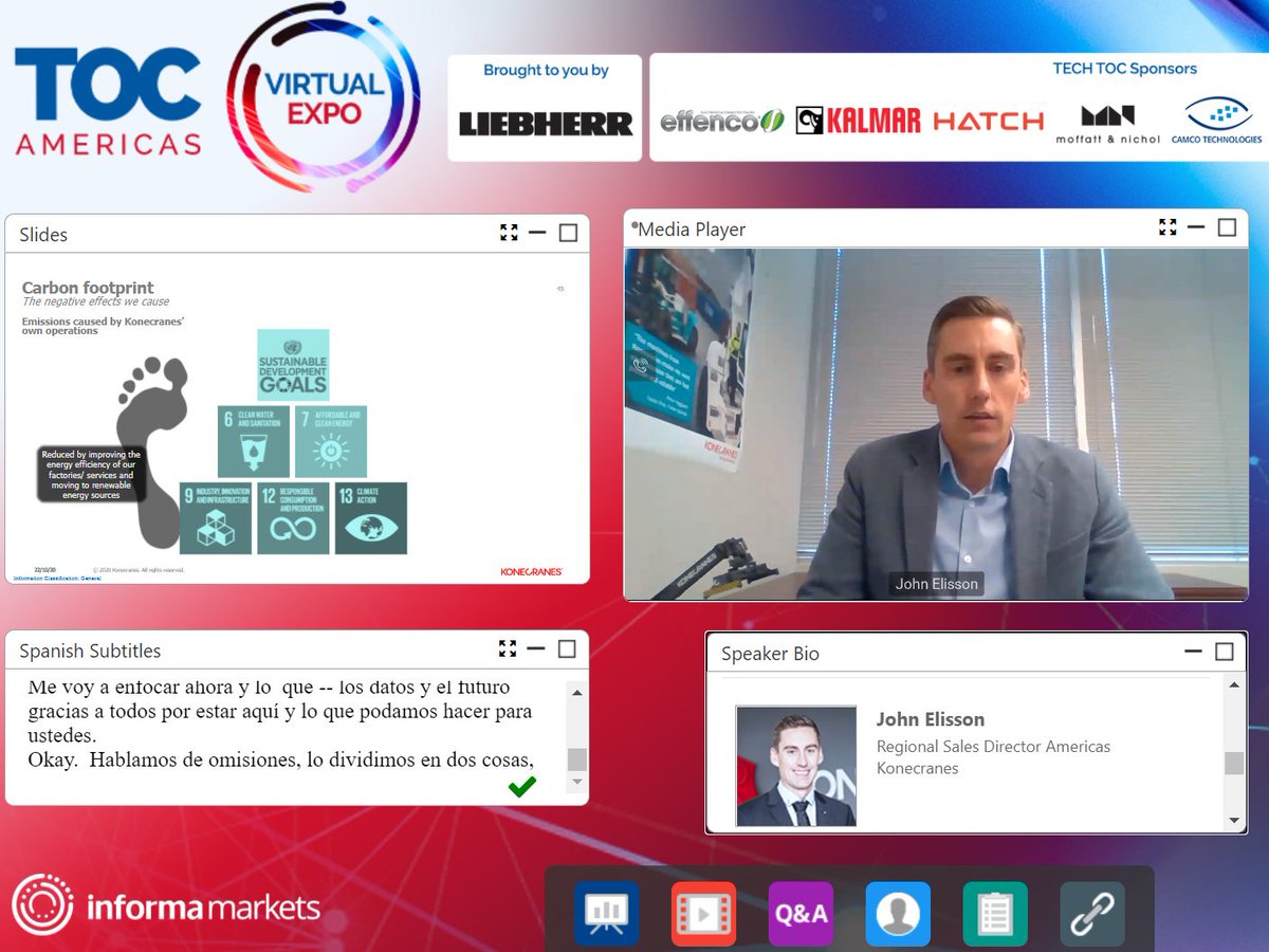 mundomaritimo's tweet photo. John Elisson, director de Ventas para Las Américas de @Konecranes en la sesión "#Green #Port Tech Operations" de #TOCAmericasVirtualExpo, se enfoca en la forma de reducir emisiones en las operaciones portuarias #TECHTOC #TOCAmericas @TOCWorldwide #MundoMaritimo https://t.co/JJI0kvwzmt
