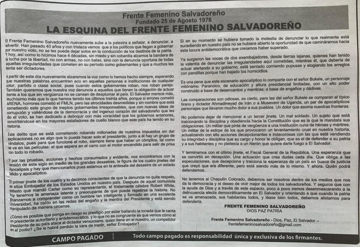 hashtags_los's tweet photo. Dictadura 100%.
Eso es lo que vivimos en El Salvador, no tiene otro nombre. https://t.co/BFRxpqli1K