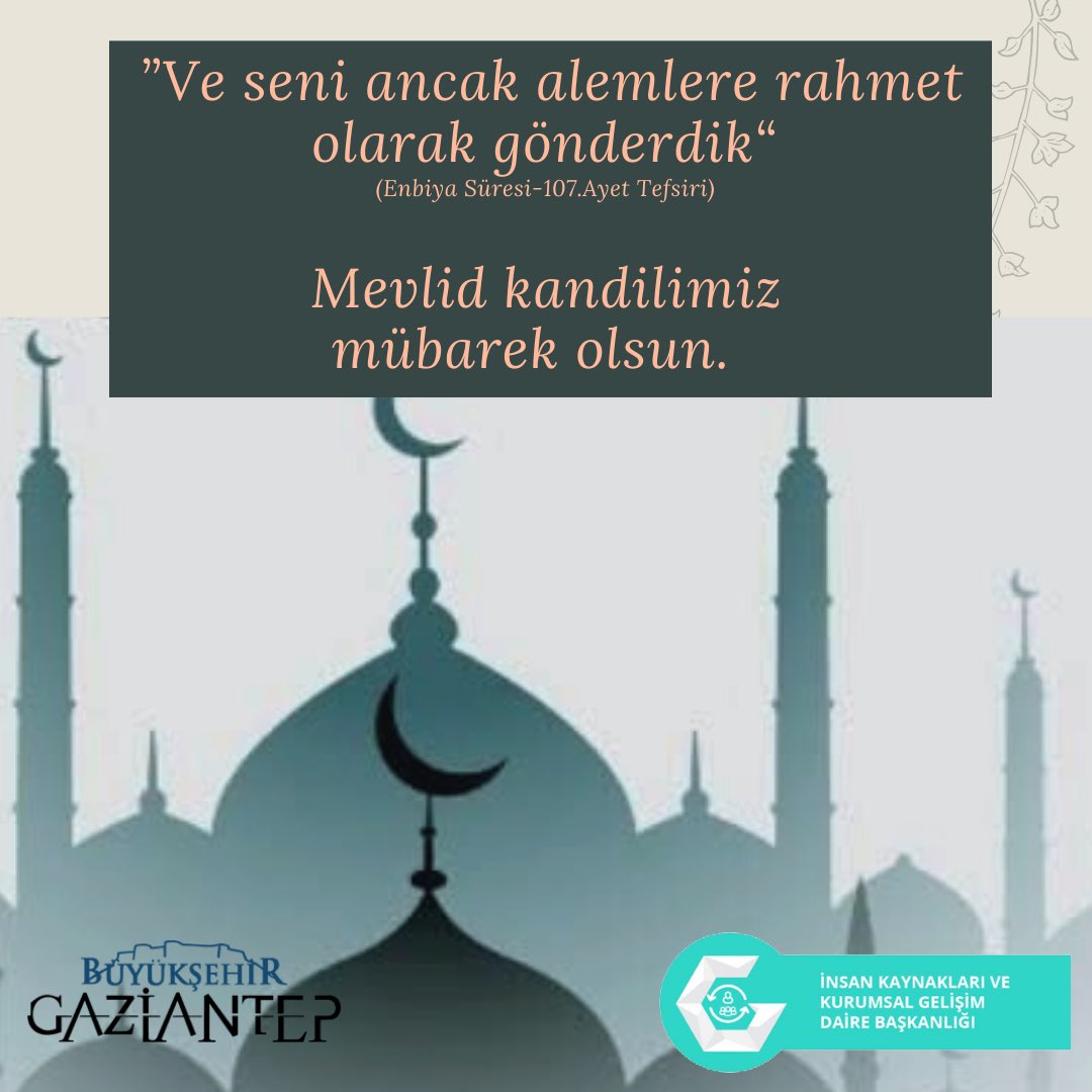 Allah’ın rahmeti ve Peygamber Efendimizin şefaati vatanımızın, milletimizin ve tüm islam aleminin üzerine olsun.
#mevlidkandili’miz mübarek olsun.

<a href="/FatmaSahin/">Fatma Şahin</a> 
<a href="/GaziantepBeld/">Gaziantep Büyükşehir</a>