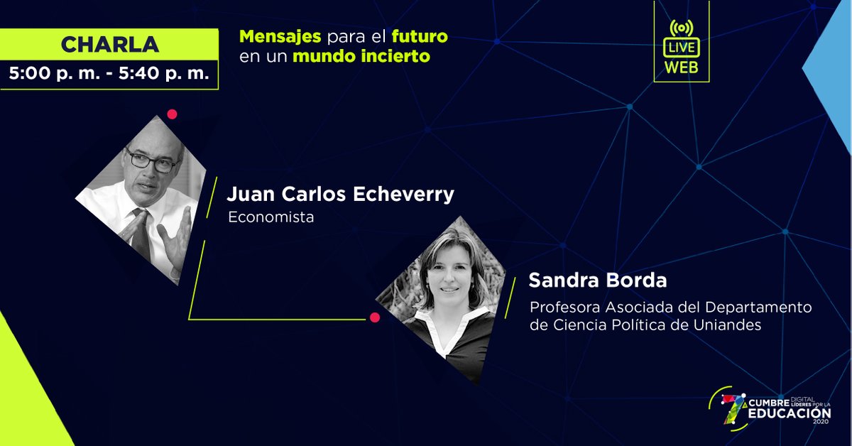 SemanaEd's tweet photo. "Conéctese en minutos con la última charla de la #CLE2020, encabezada por Juan Carlos Echeverry y @sandraborda del depto. de Ciencia Política de la @Uniandes
Conéctese aquí: https://t.co/YAtZ9p0W4G
#LaEducaciónNosConecta" https://t.co/b7SHGSAMvS