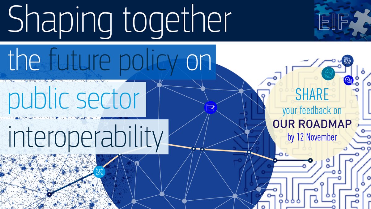 InteroperableEU's tweet photo. Would you like to help us shape the future of #interoperability policy? 

Share your views on the European Interoperability Framework roadmap until 12 November 2020! https://t.co/ERCV4yI1G0 

@IKalben @szirazs @Ruben_Nrz @AstaGri @AristiNat @emibaldacci https://t.co/Uqh2Q28p6m