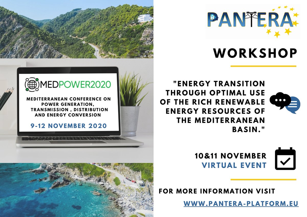 PanteraPlatform's tweet photo. 🔔SAVE THE DATE
Join #PANTERA in the upcoming virtual workshop "#energytransition through optimal use of the rich #RES of the Mediterranean basin" at #MEDPOWER2020
📅10-11 November
🌐 Online event
Register➡️https://t.co/hcQSlXXvAJ
#H2020 #EU #Workshop #MEDPOWER #cleanenergy https://t.co/PKAodQ2cGB
