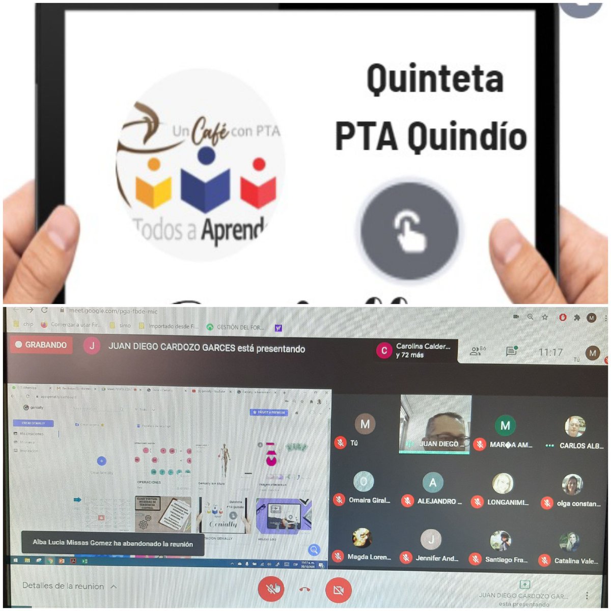 MartaISernaN's tweet photo. @PTA_Colombia Eje Cafetero, hoy en nuestro día #PTAconTICgo, la CDA Quinteta Quindío nos enseña a utilizar Genially, una versátil herramienta para facilitar el trabajo de docentes, tanto en la presencialidad como en educación en casa. @ingridpcalderon @fredycamps @Mineducacion https://t.co/9cY50F8KJl