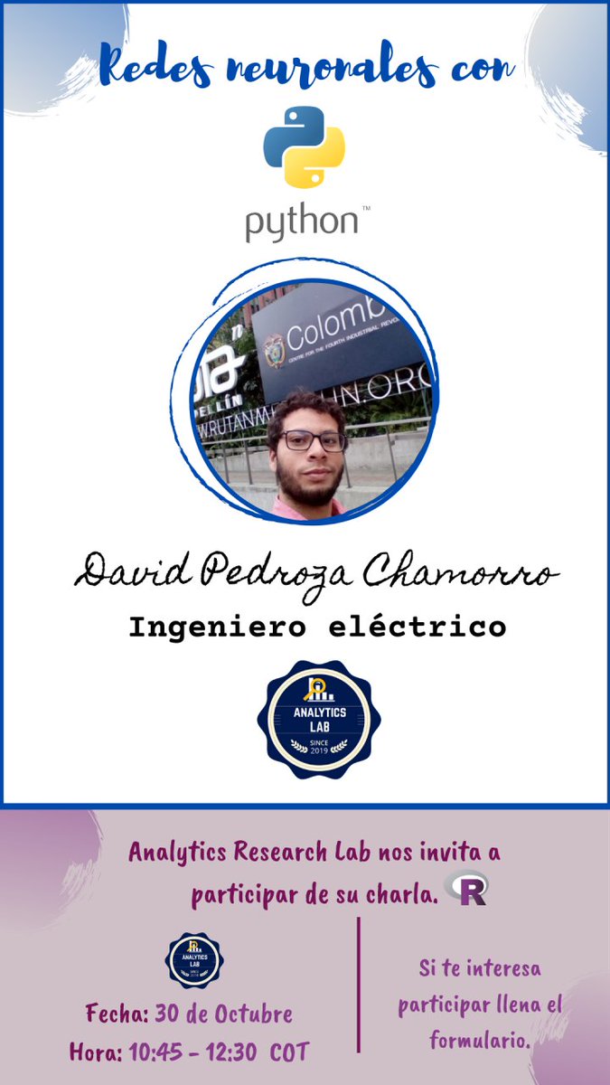 RLadiesBquilla's tweet image. ¡Redes Neuronales con Python! Te invitamos a participar inscribiéndote en este link: 
forms.gle/V14N9FWzsXkQzs…
¡No te pierdas esta gran oportunidad!
#python #NeuralNetwork #DataAnalytics