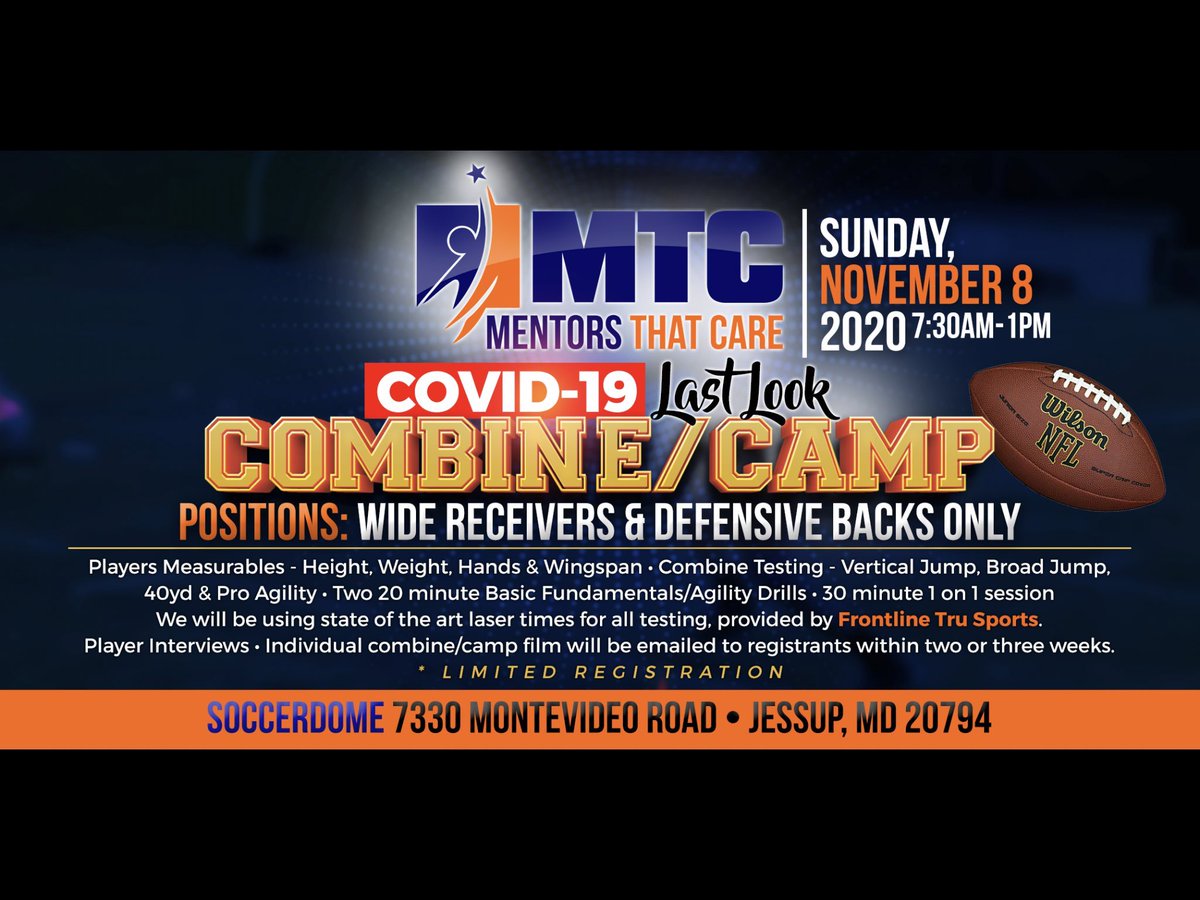 CoachLee34's tweet photo. This combine/camp will be filmed. All testing will be laser timed and each registrant will receive his individual film of testing and workouts. Opened to sophomores, juniors and seniors. Only $75 (Limited Registration) email for link to register.

lee@mentorsthatcare.com https://t.co/3XdUQk2B4L