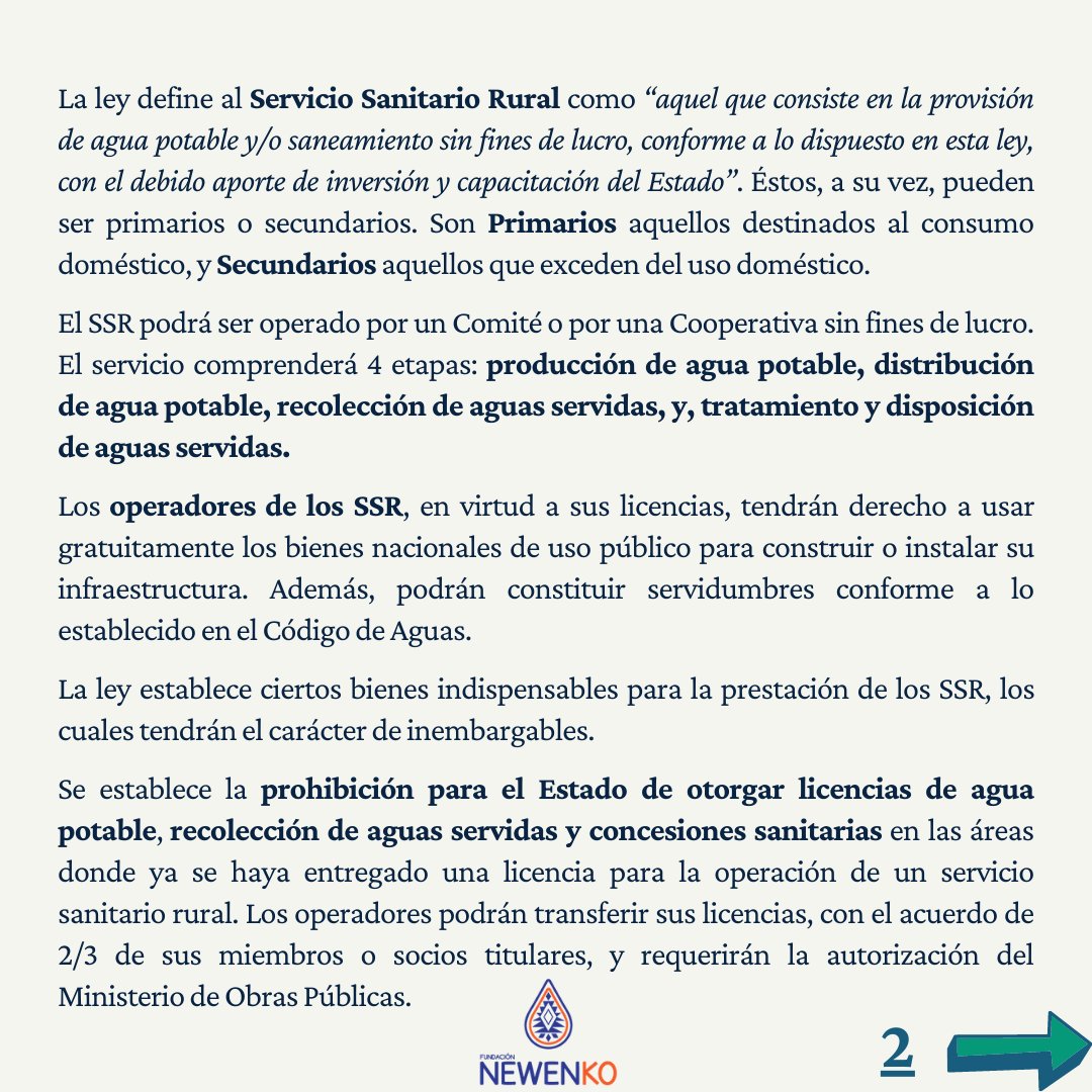 FundacioNewenko's tweet photo. Compartimos con ustedes información sobre el recientemente aprobado Reglamento que permitirá la esperada entrada en vigencia de la Ley 20.998, de Servicios Sanitarios Rurales.
A estar informadxs! 🧐
#newenko #sinpresionnohayagua #apr https://t.co/gRT45t9qjE