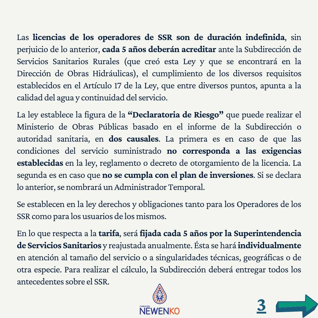 FundacioNewenko's tweet photo. Compartimos con ustedes información sobre el recientemente aprobado Reglamento que permitirá la esperada entrada en vigencia de la Ley 20.998, de Servicios Sanitarios Rurales.
A estar informadxs! 🧐
#newenko #sinpresionnohayagua #apr https://t.co/gRT45t9qjE