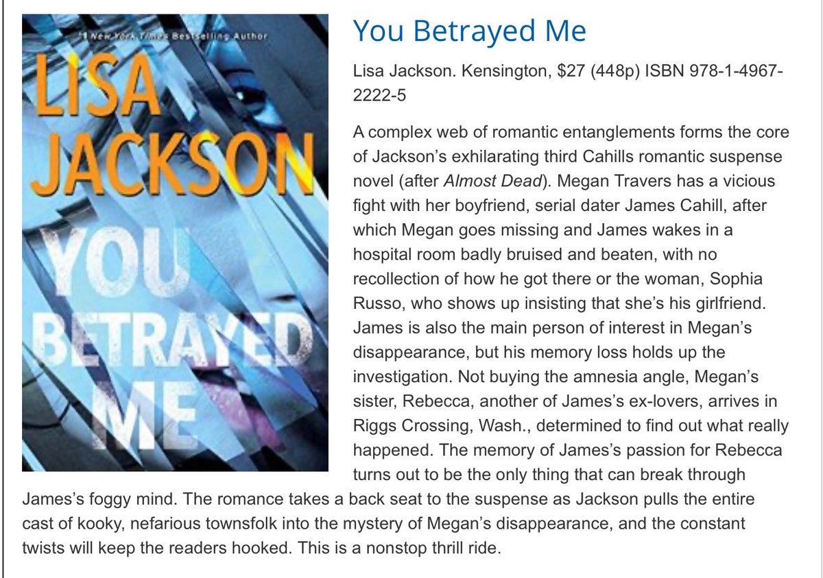 readlisajackson's tweet photo. I’m thrilled YOU BETRAYED ME is one of the Publishers Weekly Books of the Week!
👉 https://t.co/dCG5tcZ8GP
#readlisajackson #publisherweekly #youbetrayedme https://t.co/Z8P8S5A7Vc