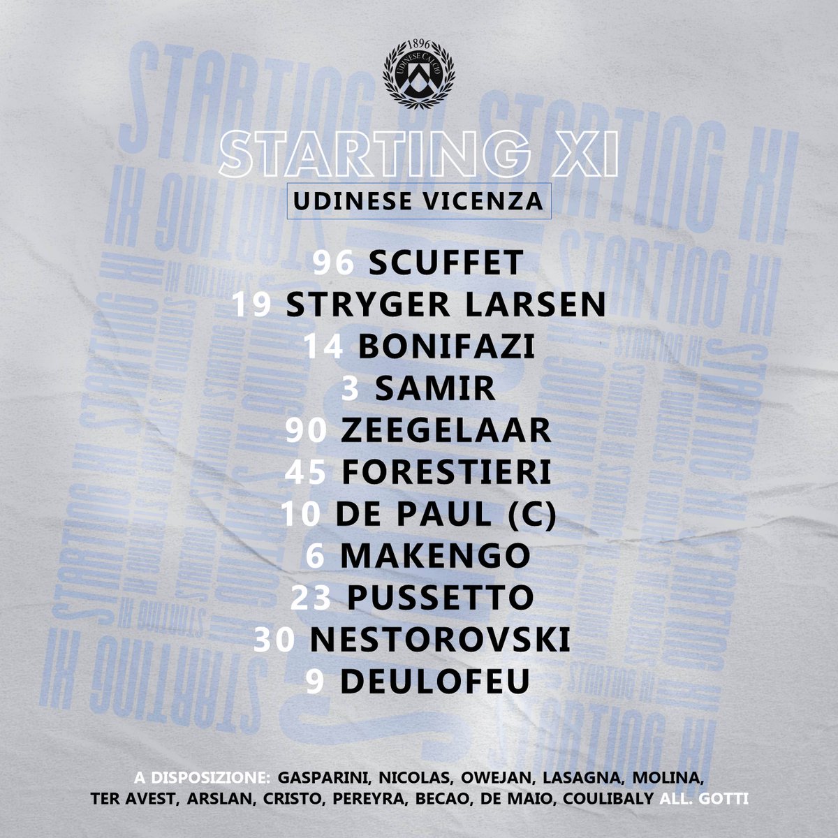 Udinese_1896's tweet photo. Gli 1️⃣1️⃣ in campo contro il #Vicenza

#UdineseVicenza #ForzaUdinese #AlèUdin #CoppaItalia https://t.co/Wbh4WTIljU